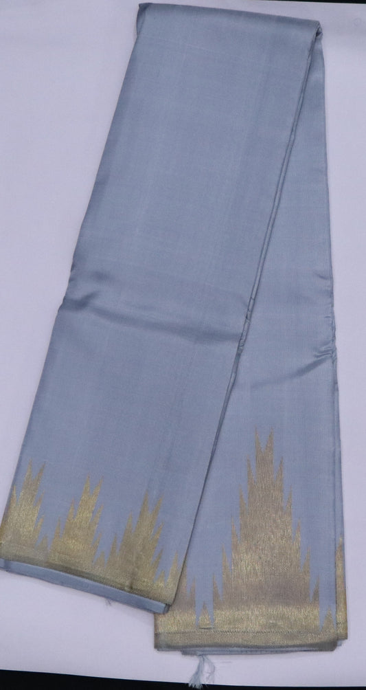 Kanchi Silk-Gold Temple Border-ash blue body