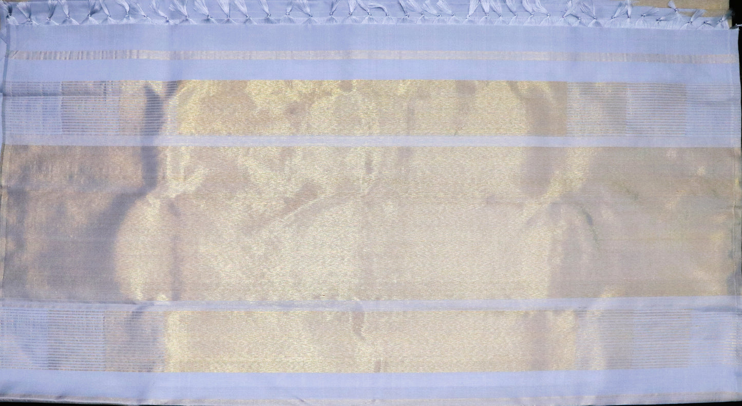 Kanchi Silk-Gold Temple Border-ash blue body
