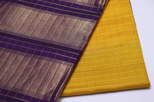 Kanchi Soft Silk Saree – Mustard Yellow Body with Deep Royal Purple Pallu