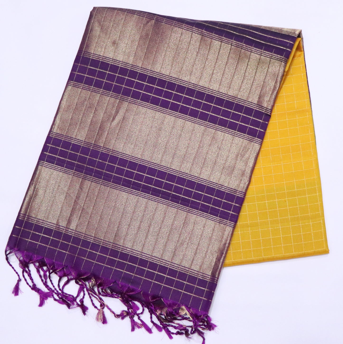 Soft Silk-Body-Mustard Yellow-Pallu-Deep Royal Purple