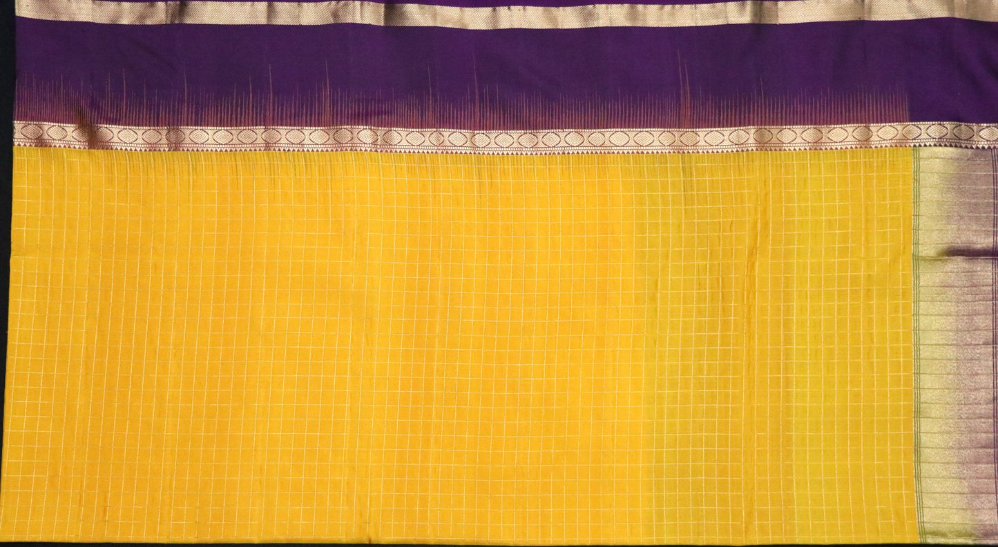 Soft Silk-Body-Mustard Yellow-Pallu-Deep Royal Purple