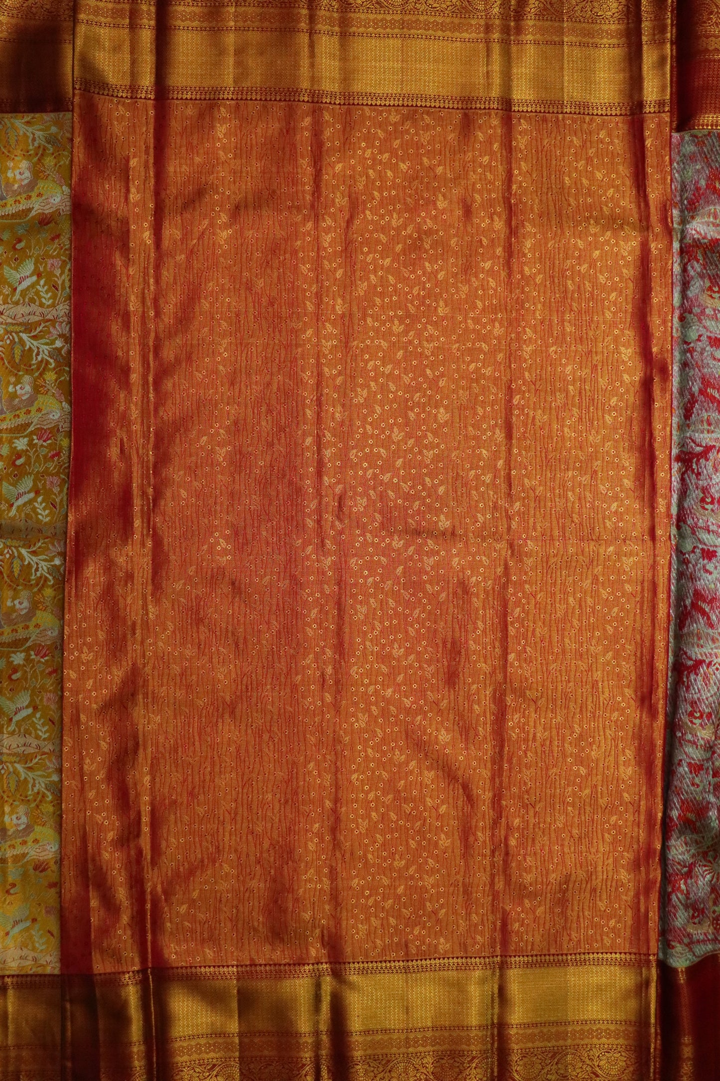 Kanchi Silk-Body-Warm golden mustard-Deep Border-Maroon with heavy antique gold zari