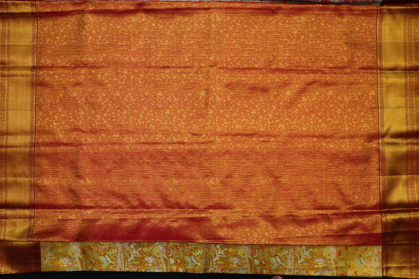 Kanchi Silk-Body-Warm golden mustard-Deep Border-Maroon with heavy antique gold zari