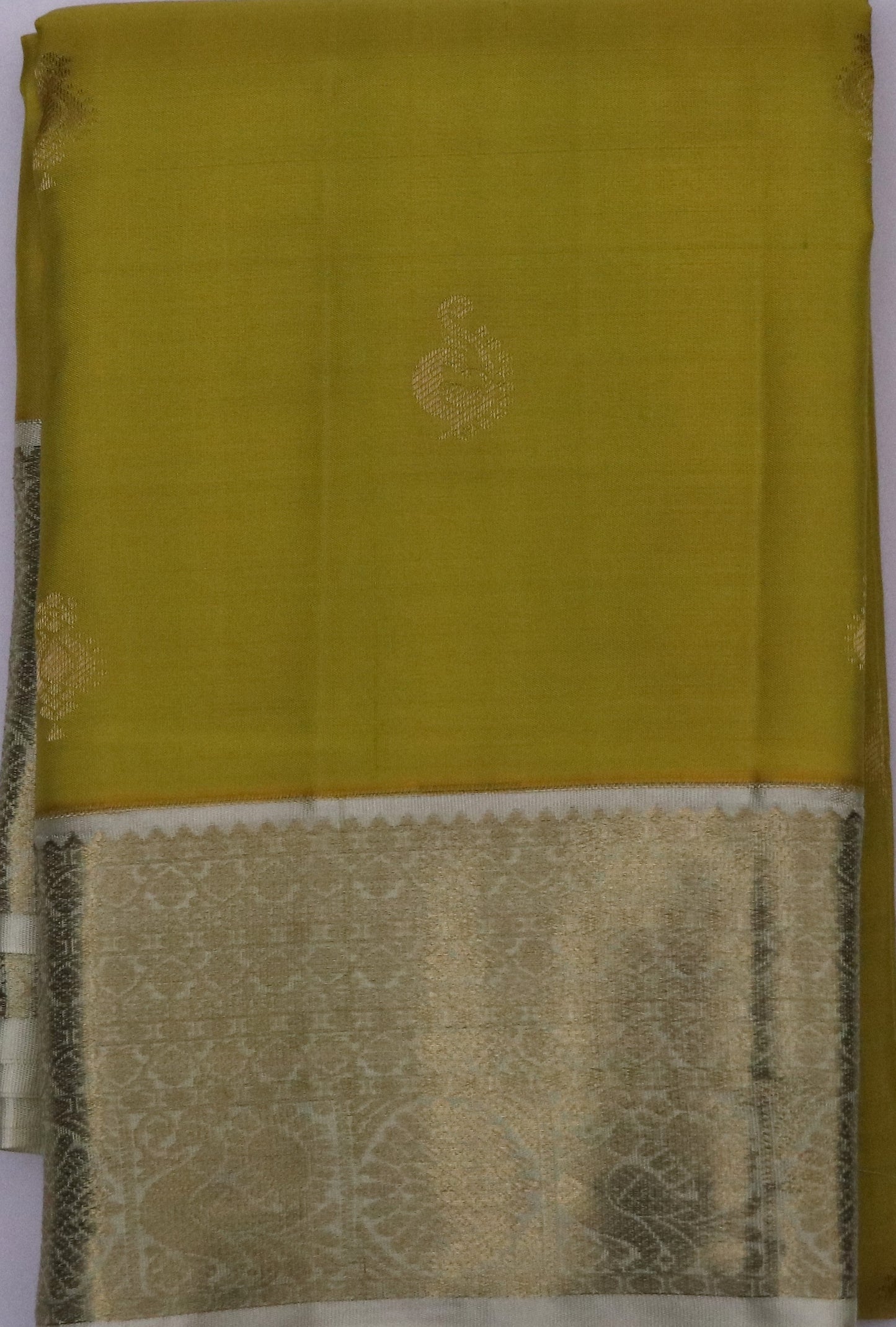 Kanchi Silk -soft olive green with mustard undertones