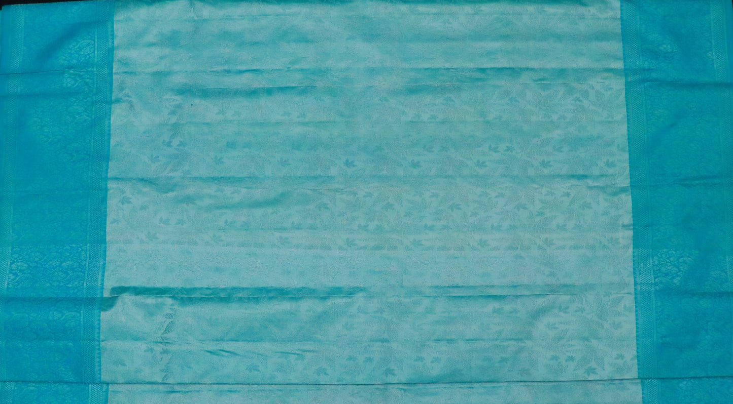 Kanchi Silk-Body-soft aqua / sea-green-self-jacquard floral pattern-deeper teal border
