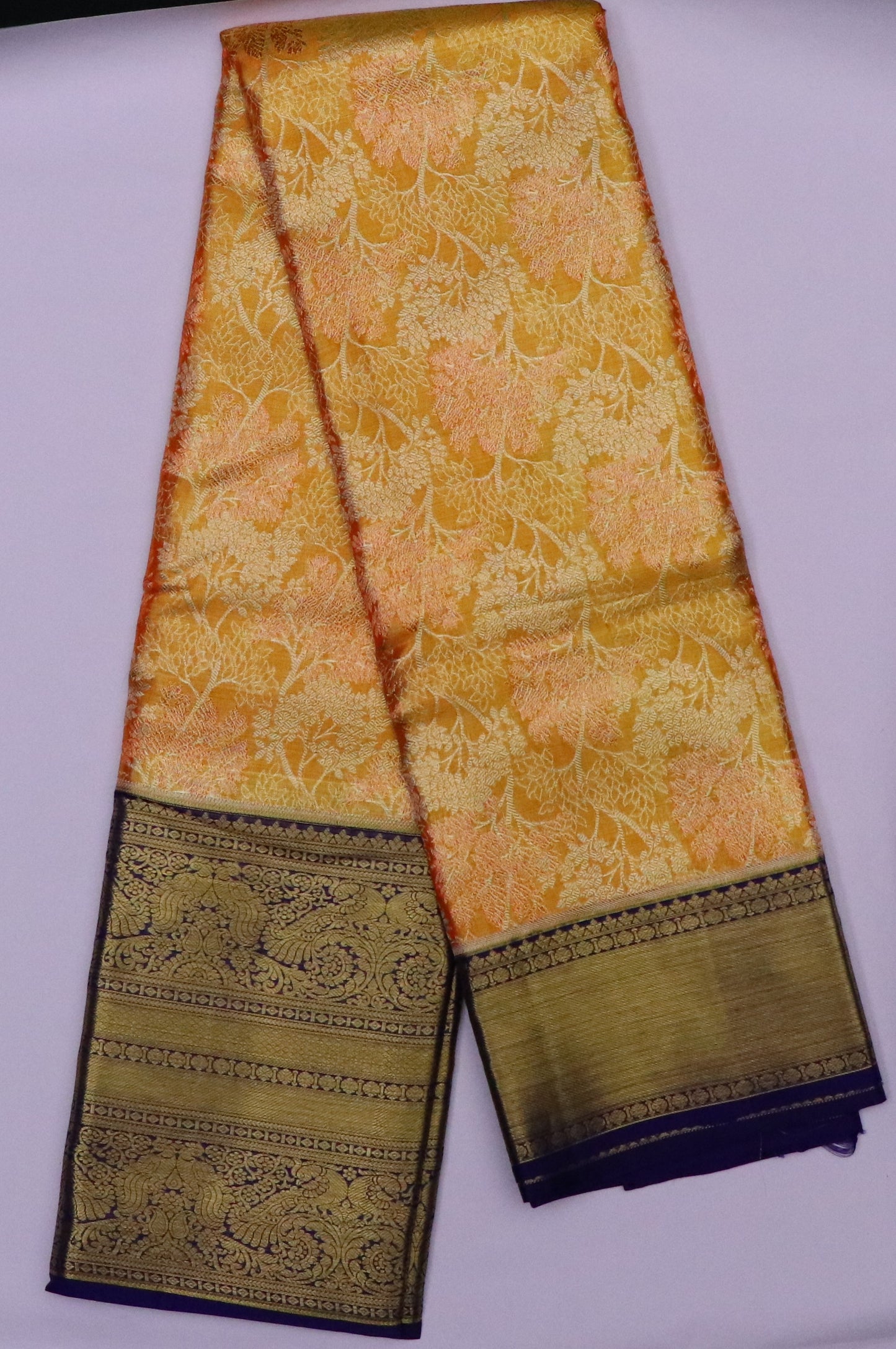 Kanchi Silk -Body-Mustard–gold with honey and amber undertones-dense jacquard weave