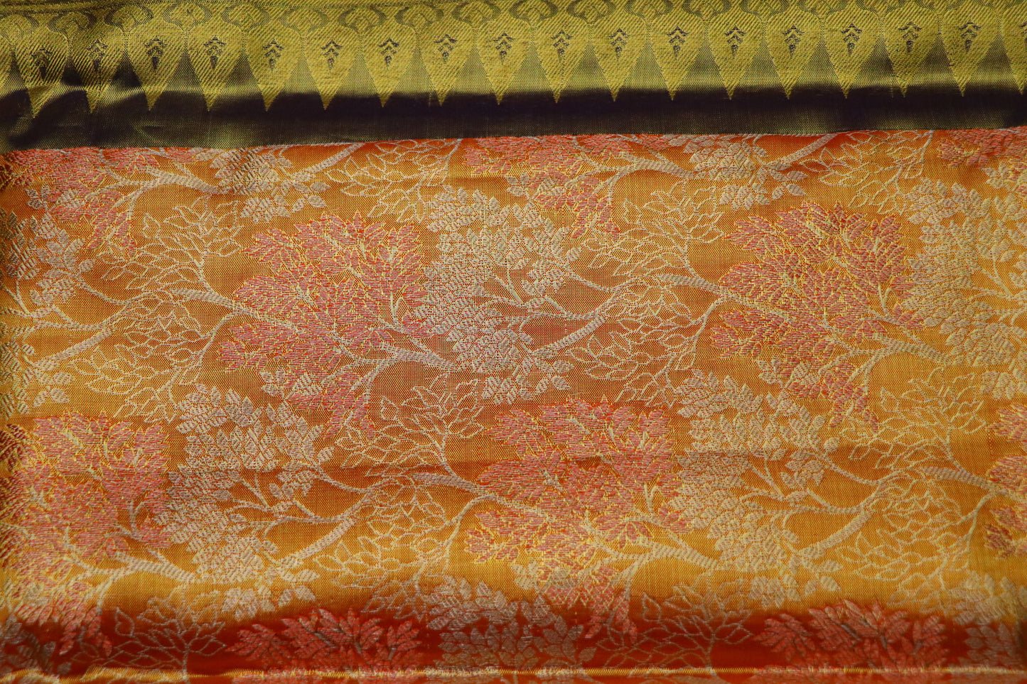 Kanchi Silk -Body-Mustard–gold with honey and amber undertones-dense jacquard weave