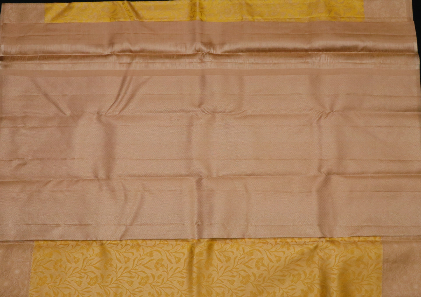 Kanchi Silk-Body-Mustard–gold-all-over floral vine jacquard weave-leaf and flower motifs