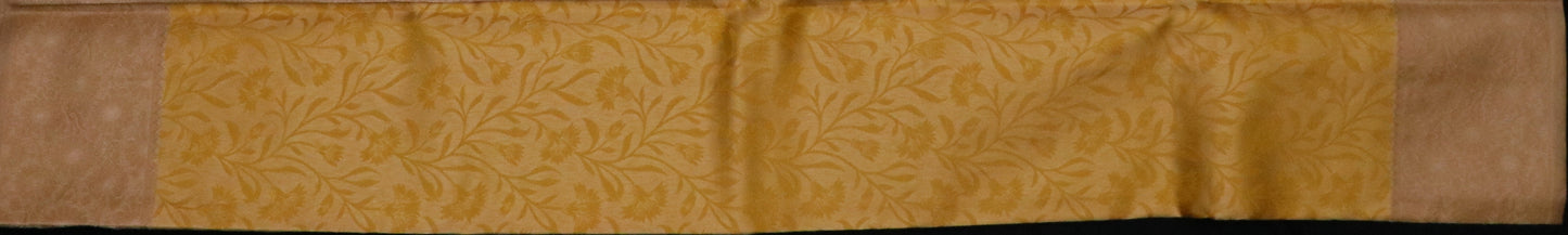 Kanchi Silk-Body-Mustard–gold-all-over floral vine jacquard weave-leaf and flower motifs