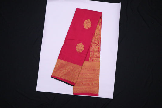 Kanchi Soft Silk Saree – Tomato Red Body with Long Gold Border