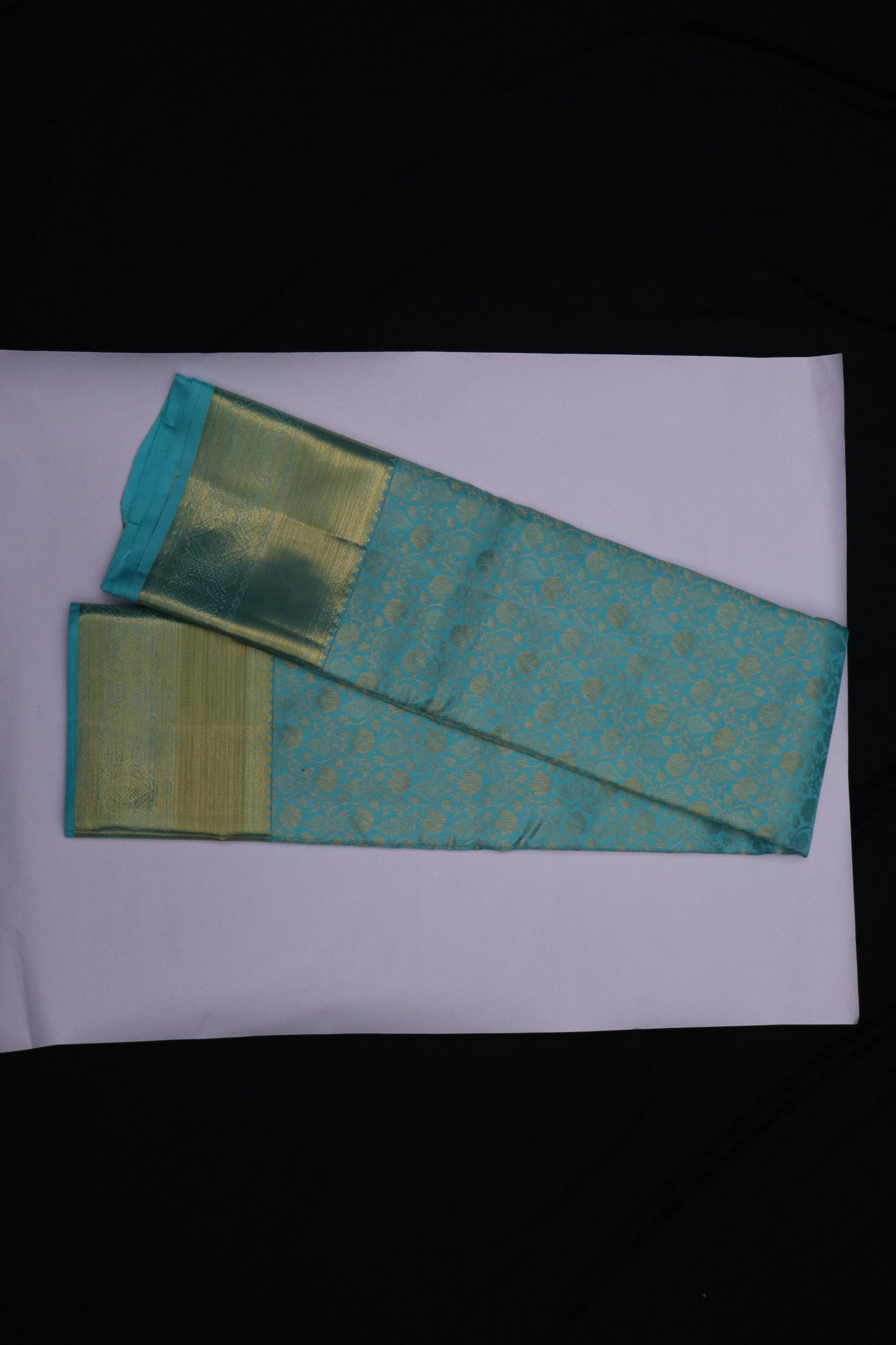 Kanchi Silk-Body-Turquoise Blue-Floral Vine jacquard pattern