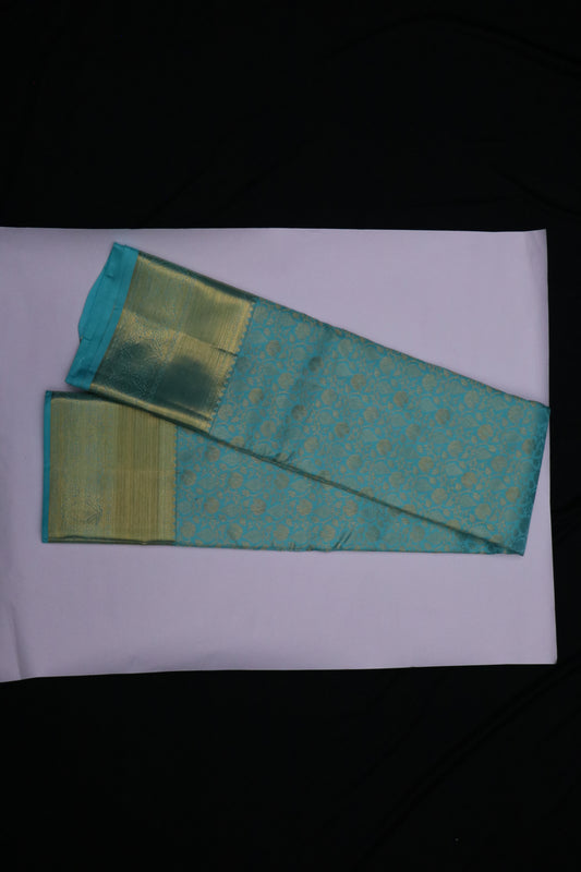Kanchi Soft Silk Saree – Turquoise Blue with Floral Vine Jacquard Pattern