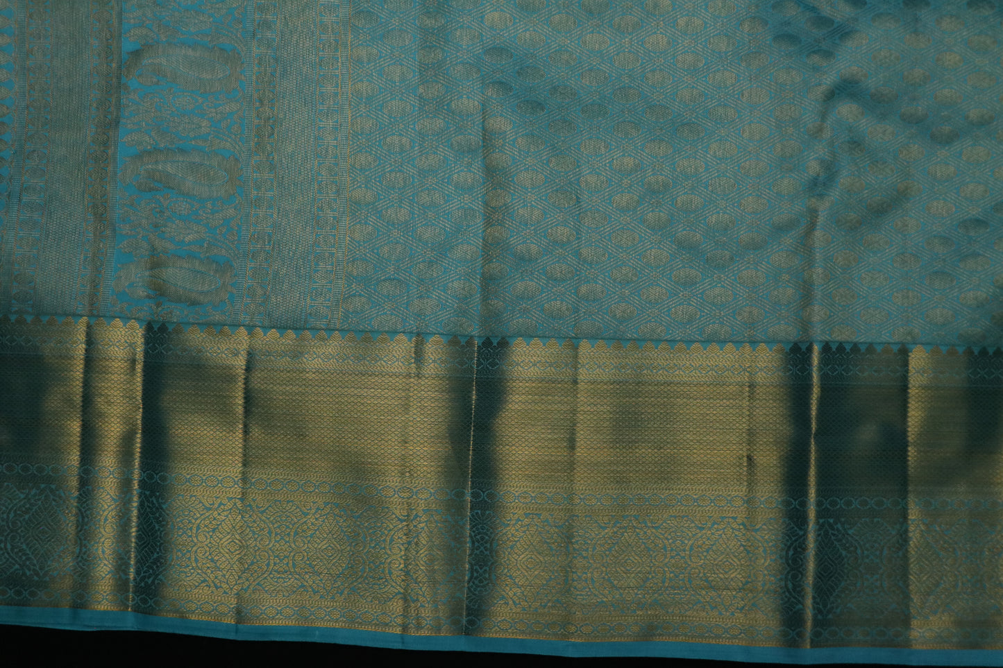 Kanchi Silk-Body-Turquoise Blue-Floral Vine jacquard pattern
