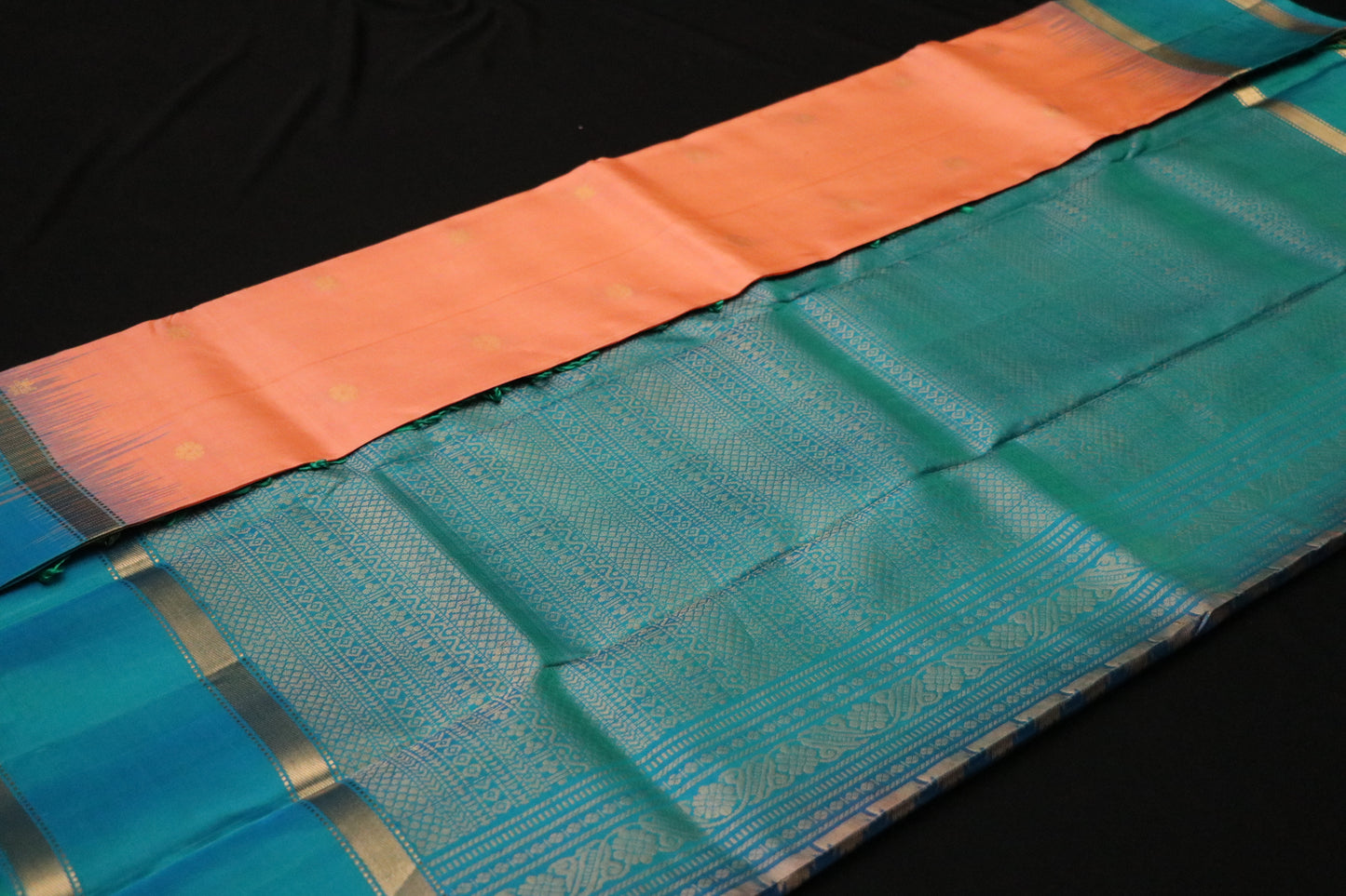 Soft Silk-Body-Orange-Border Peacock Blue
