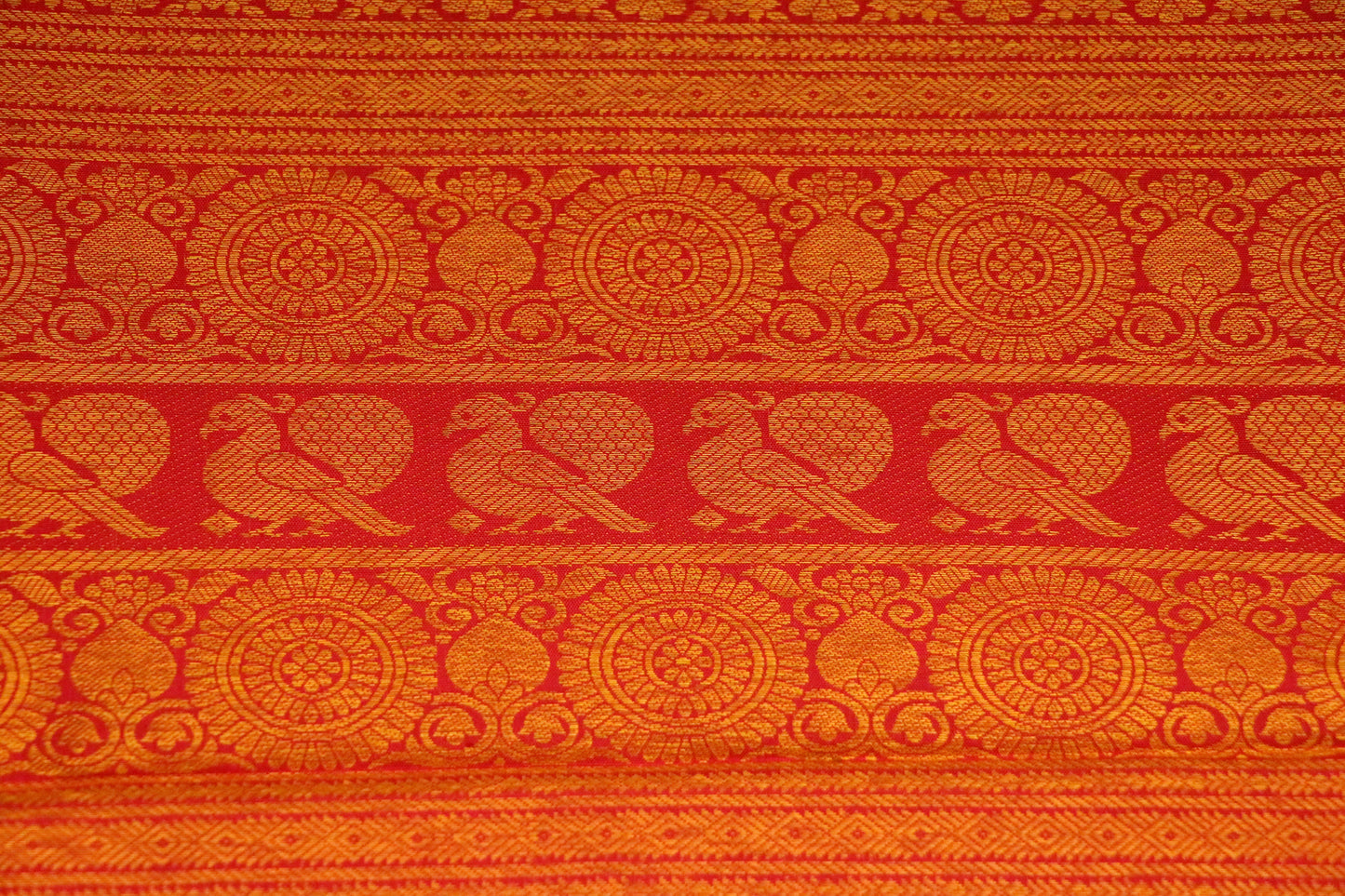 Kanchi Silk-Body-Pastel Turquoise Blue-Border-Rich Vermilion Red