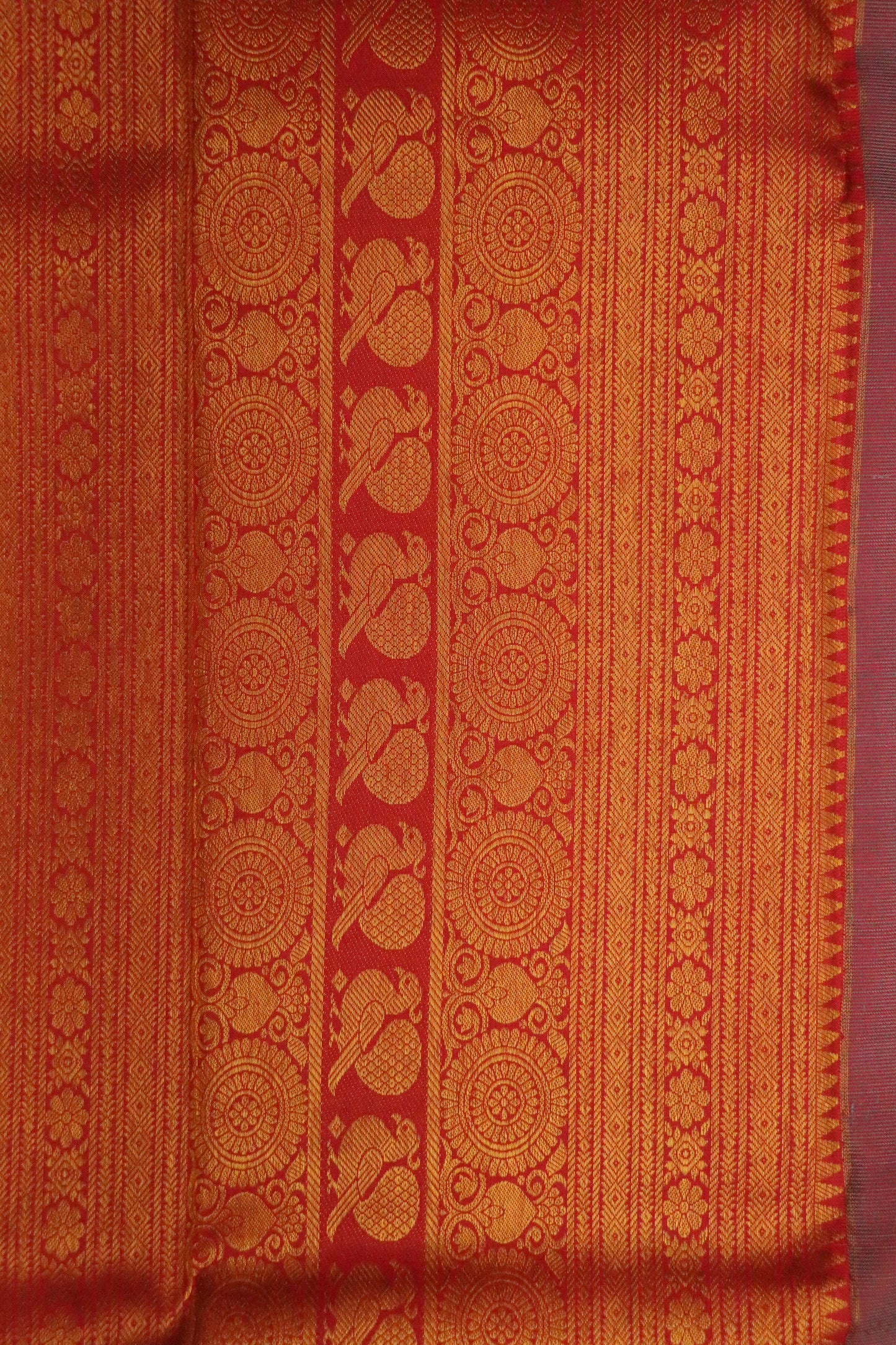 Kanchi Silk-Body-Pastel Turquoise Blue-Border-Rich Vermilion Red