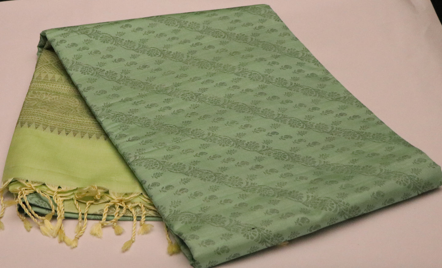 Soft silk- Body-Muted Olive Green-Border-Pista green