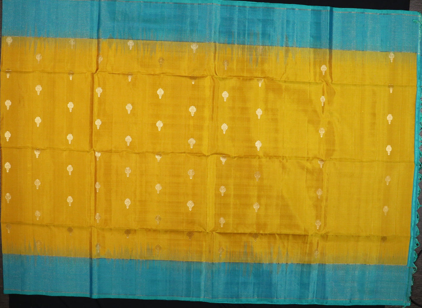 Soft Silk-Body-Teal Blue-Border-Mustard Gold