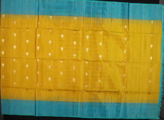 Kanchi Soft Silk Saree – Teal Blue Body with Mustard Gold Border