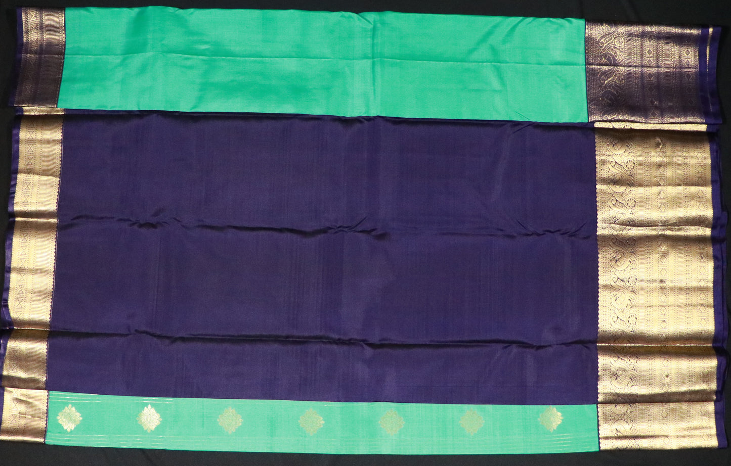 Kanchi Silk - Body Sea Green-Border Navy Blue