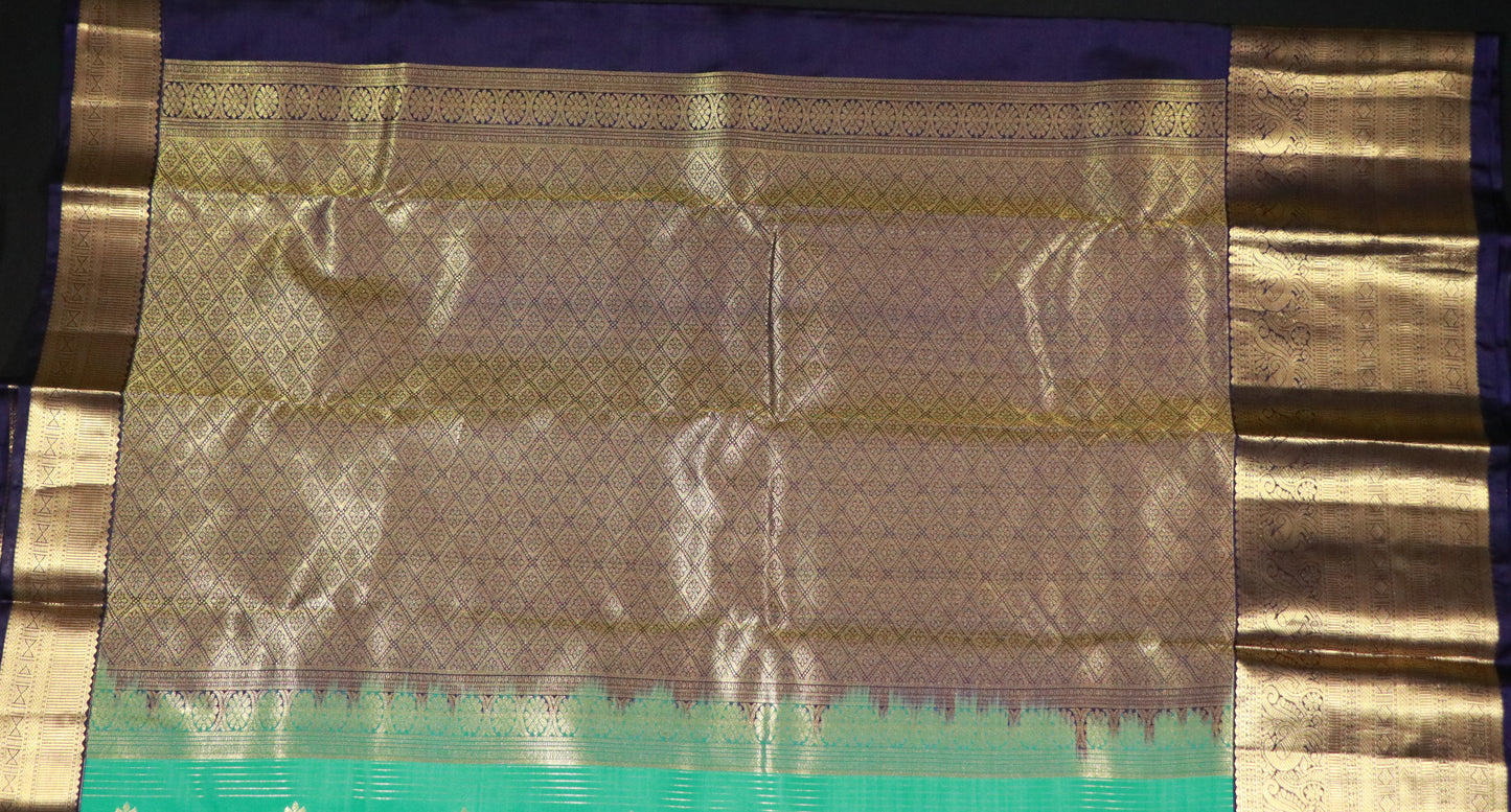 Kanchi Silk - Body Sea Green-Border Navy Blue