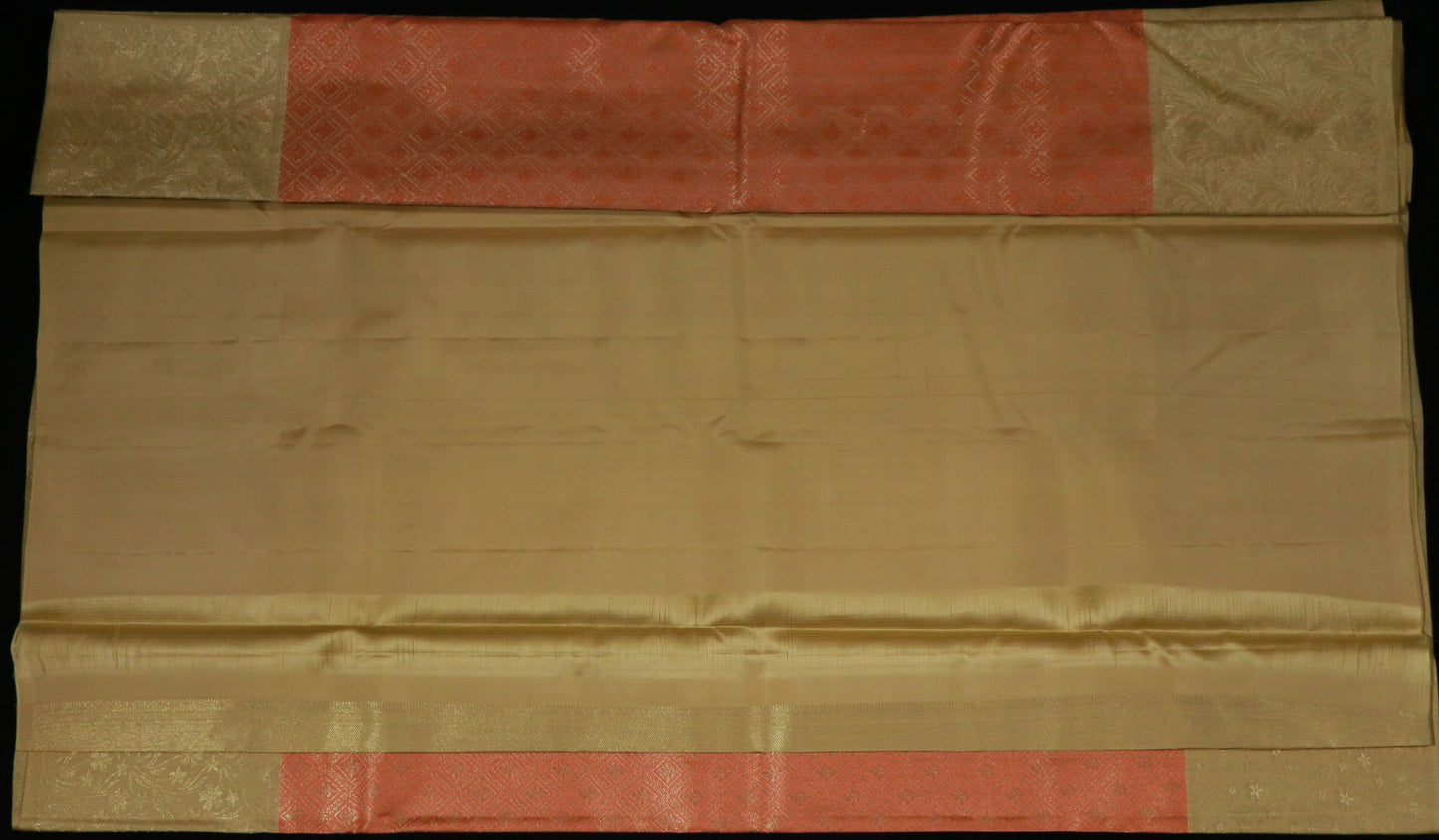 Brocade Silk-Body-Peach-Border-Champagne gold