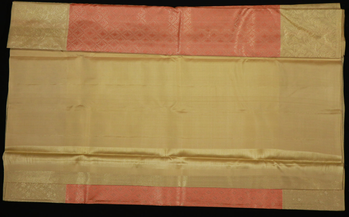 Brocade Silk-Body-Peach-Border-Champagne gold