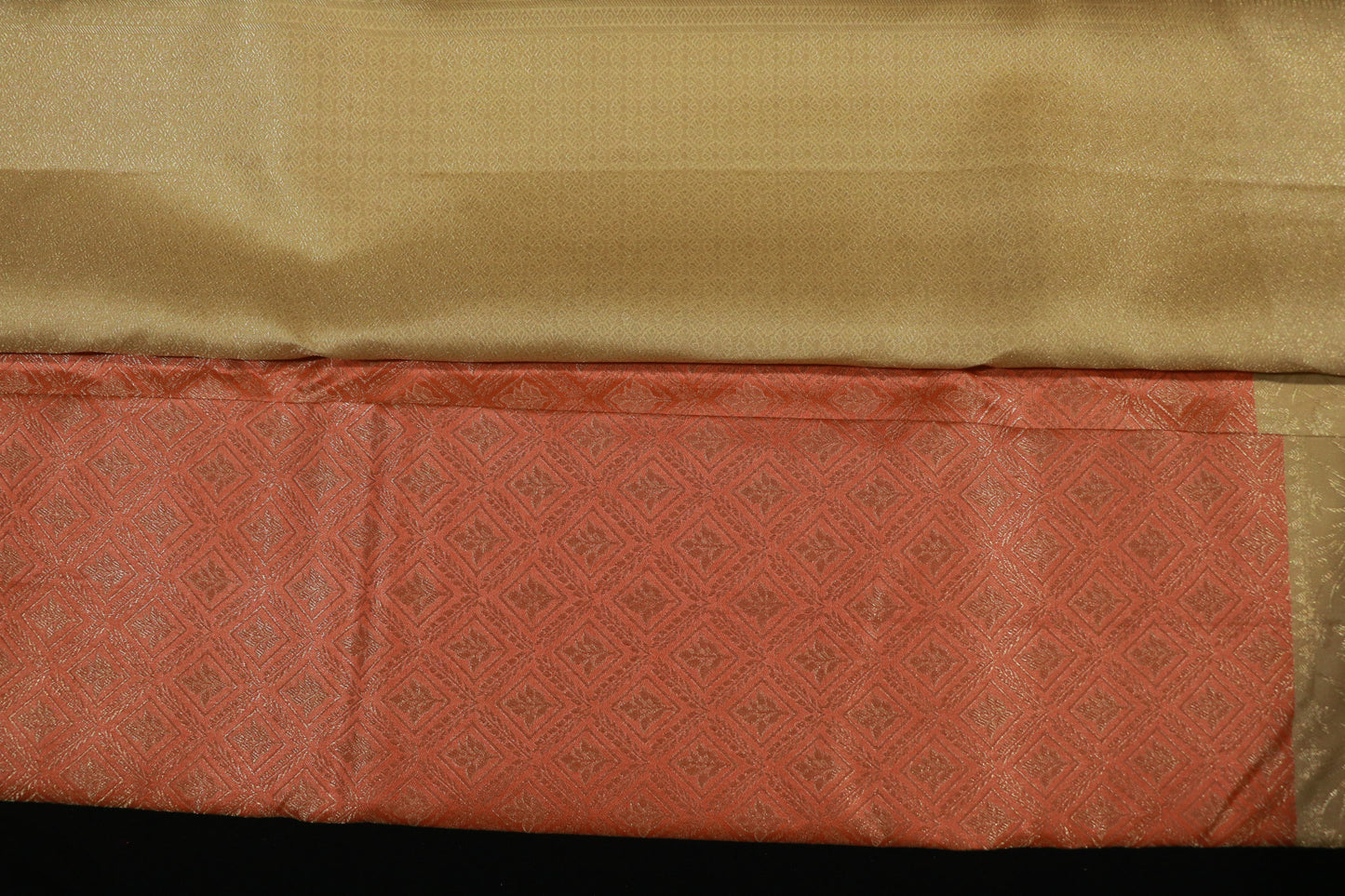 Brocade Silk-Body-Peach-Border-Champagne gold