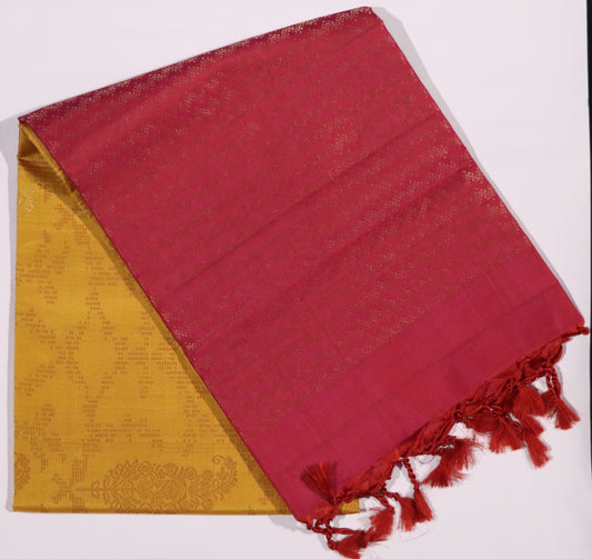 Kanchi Soft Silk Saree – Mustard Yellow Body with Magenta Pallu