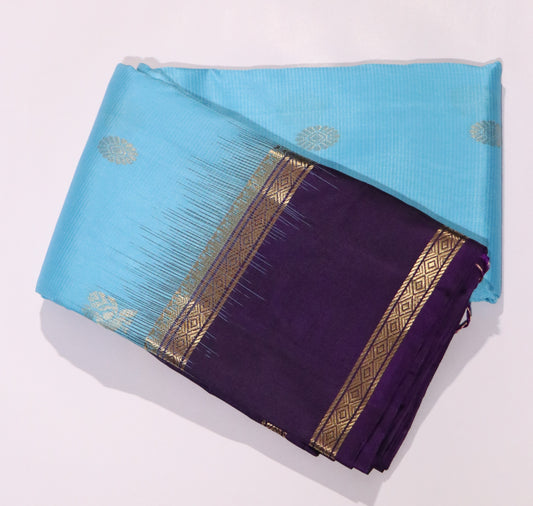 Kanchi Soft Silk Saree – Turquoise Blue Body with Deep Purple Border