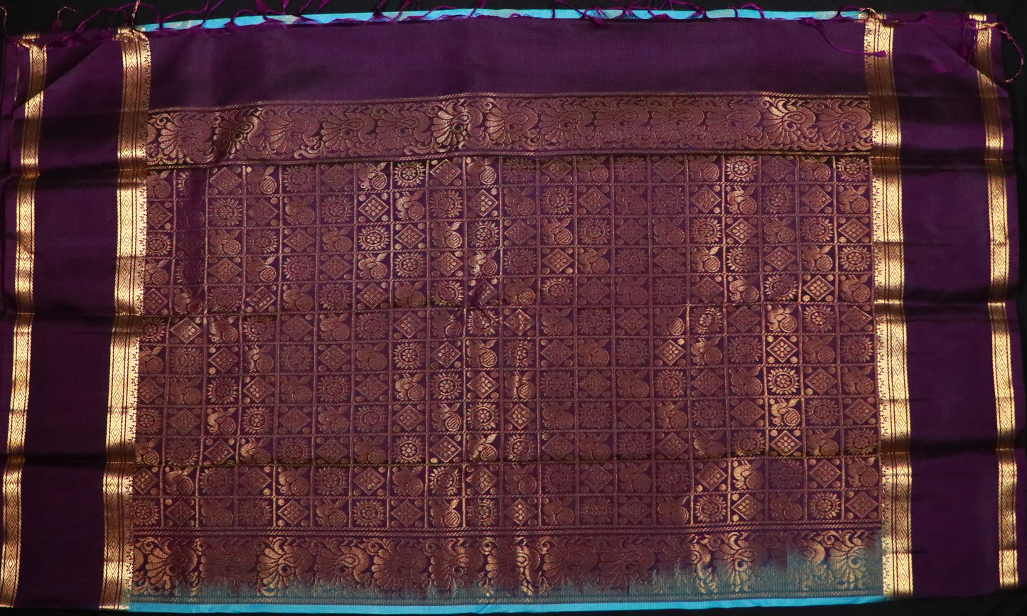 Soft Silk- Body-Turquoise Blue-Border-Deep purple