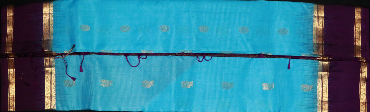 Soft Silk- Body-Turquoise Blue-Border-Deep purple