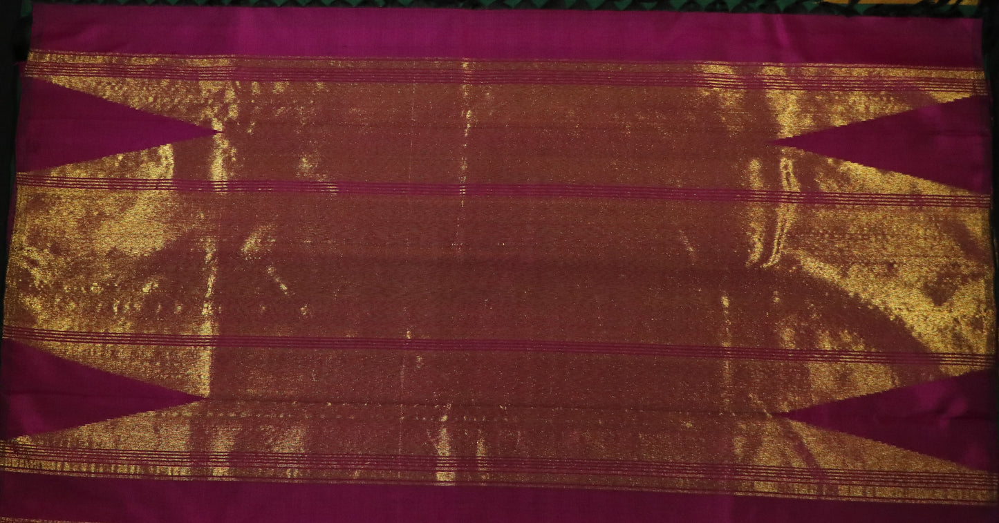 Kanchi Silk-Body-Emerald Green-Border-Magenta-Violet.