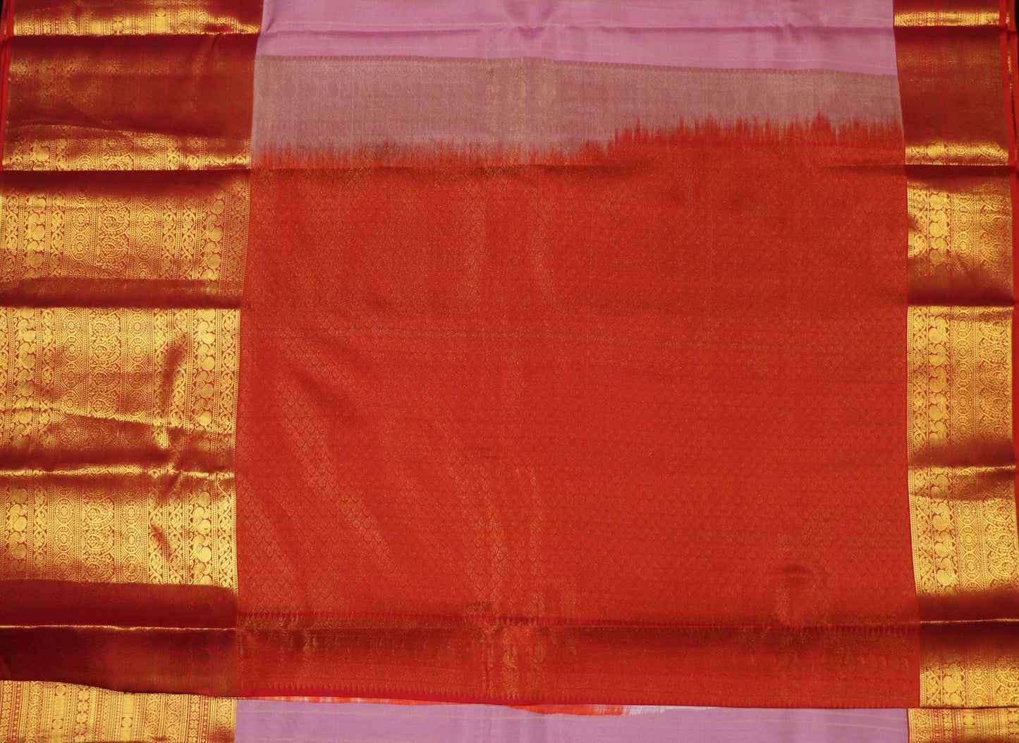 Kanchi Silk- Body-Soft Blush Pink-Border-Rich Deep Red (vermillion)-Zari