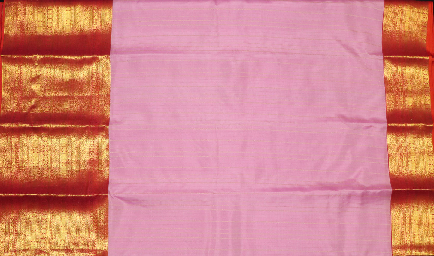 Kanchi Silk- Body-Soft Blush Pink-Border-Rich Deep Red (vermillion)-Zari