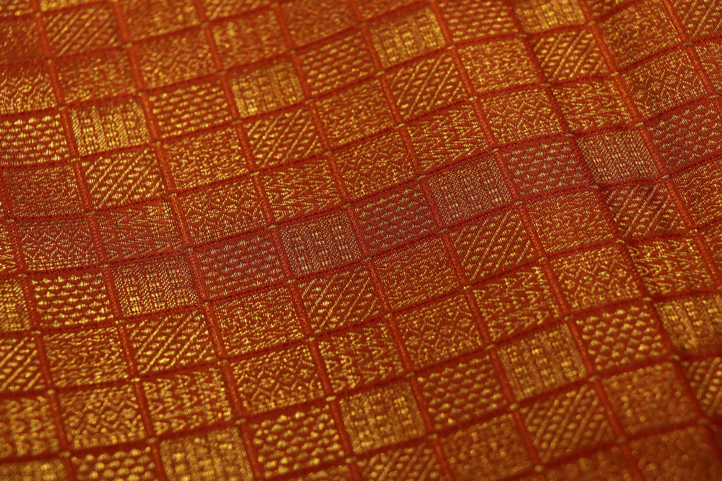 Brocade Silk-Body-Orange-Gold zari check pattern-Border-Solid Broad Gold Zari Panel