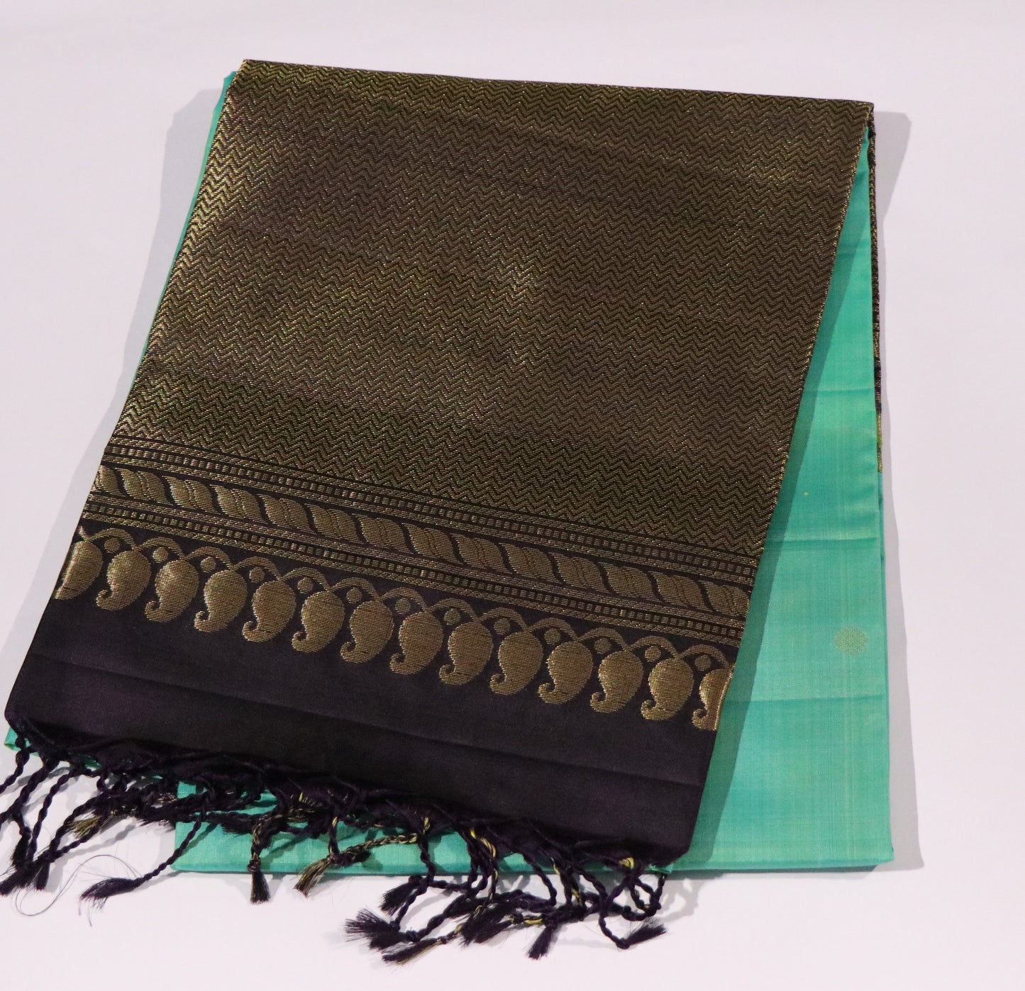 Soft Silk-Body-Turquoise Blue-Border and Pallu-Dark Blue