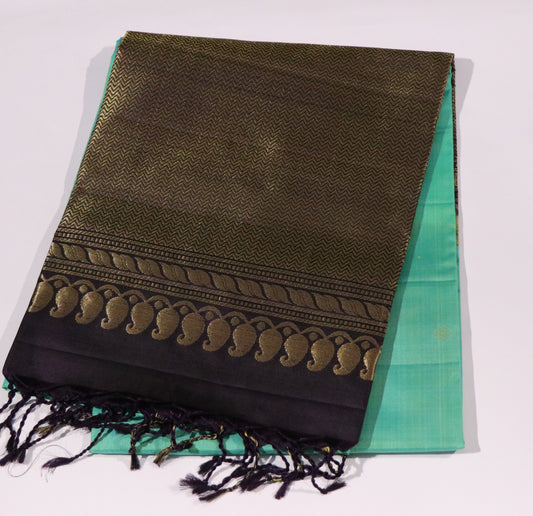 Kanchi Soft Silk Saree – Turquoise Blue Body with Dark Blue Border & Pallu