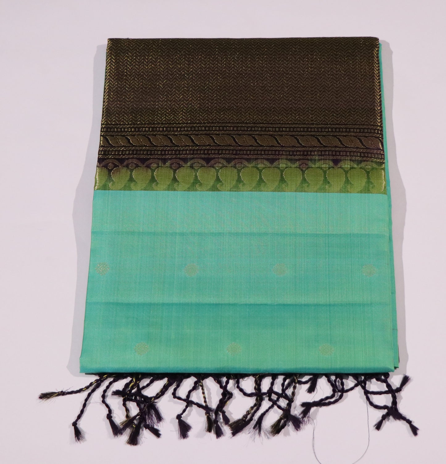 Soft Silk-Body Turquoise Blue-Green- Border Navy Blue