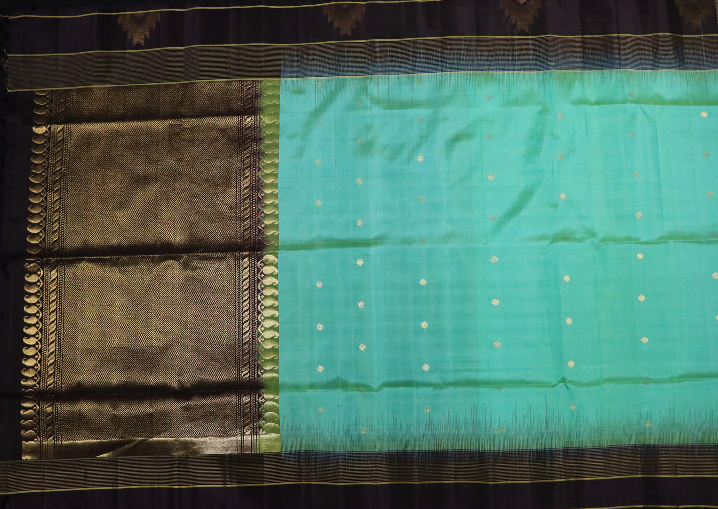 Soft Silk-Body Turquoise Blue-Green- Border Navy Blue