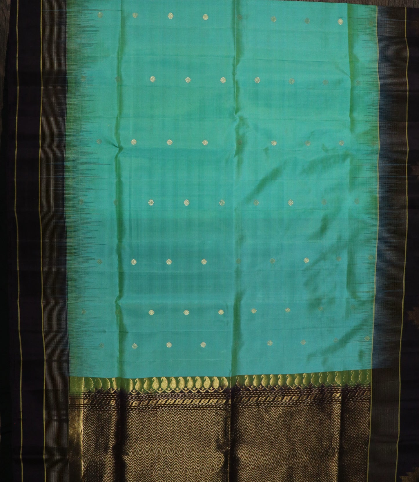 Soft Silk-Body-Turquoise Blue-Border and Pallu-Dark Blue