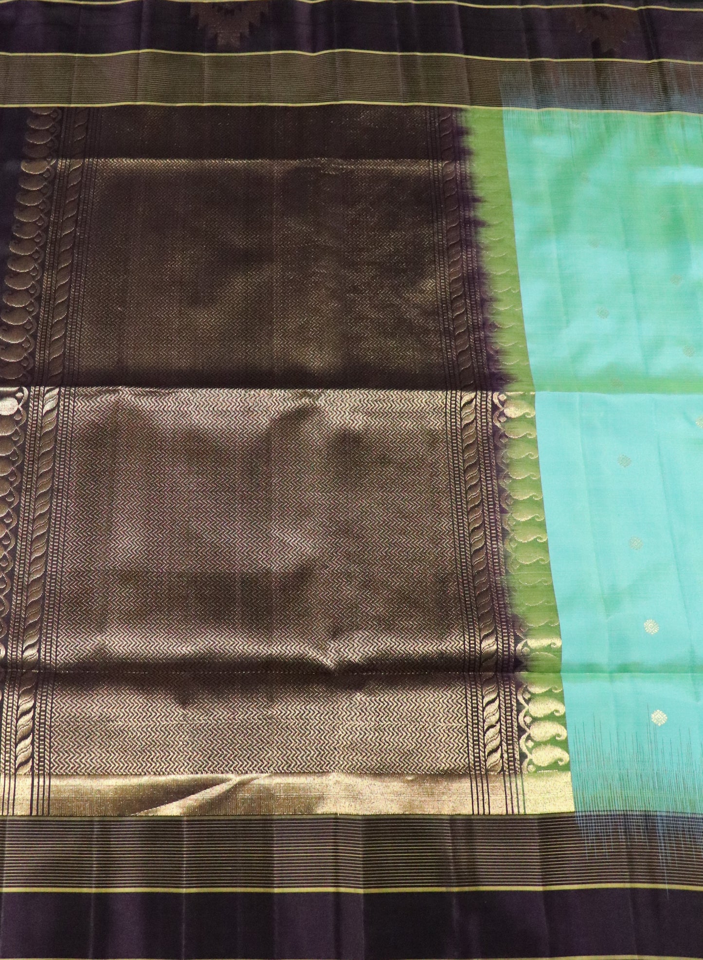 Soft Silk-Body Turquoise Blue-Green- Border Navy Blue