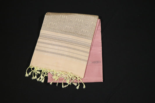 Kanchi Soft Silk Saree – Blush Pink Body with Warm Champagne Beige Border & Pallu