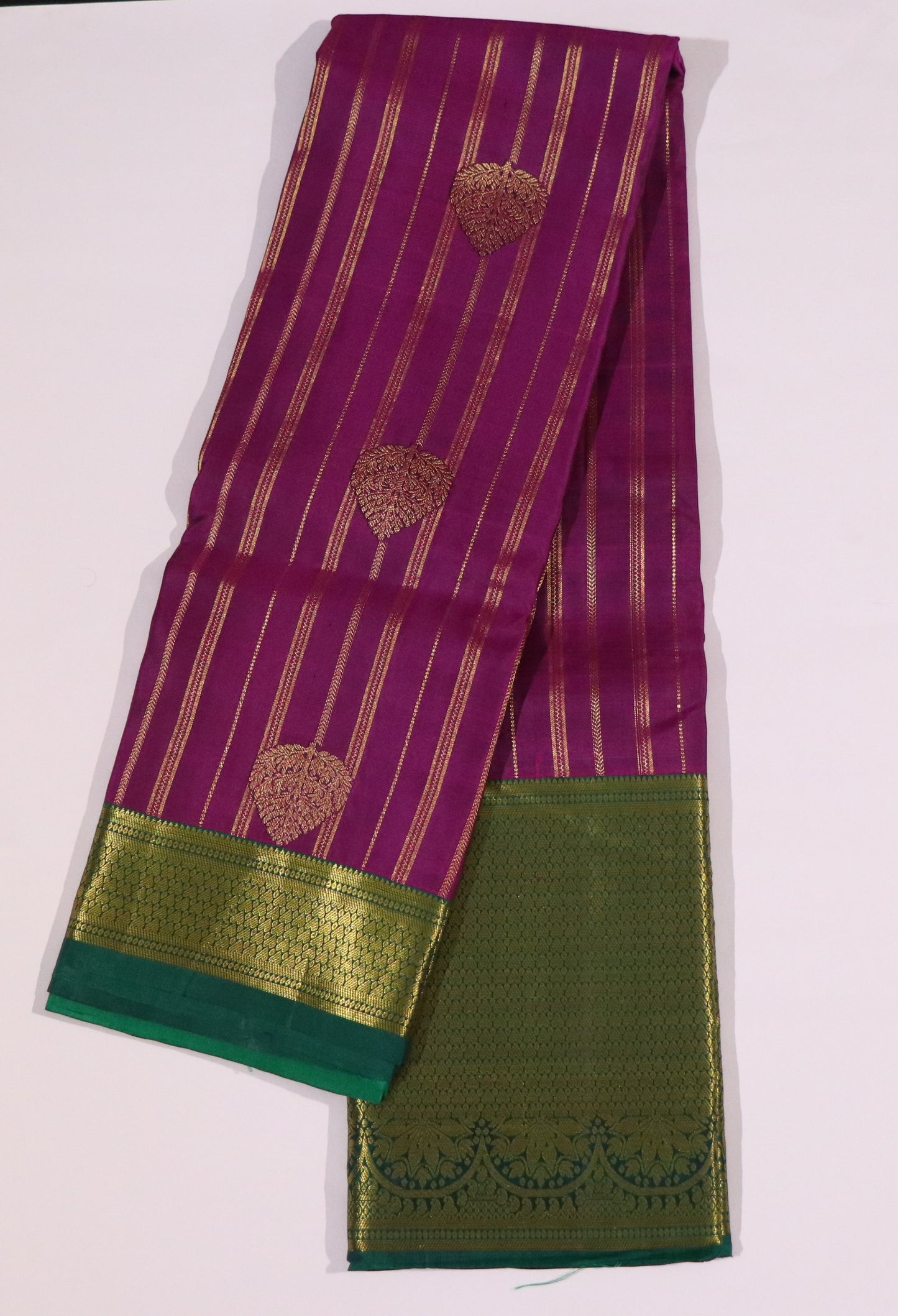 Kanchi Silk -Body-Deep Magenta-Border-Bottle Green