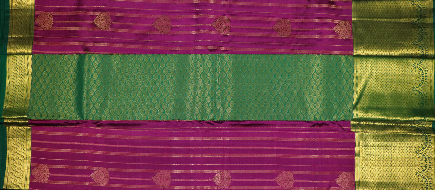 Kanchi Silk -Body-Deep Magenta-Border-Bottle Green