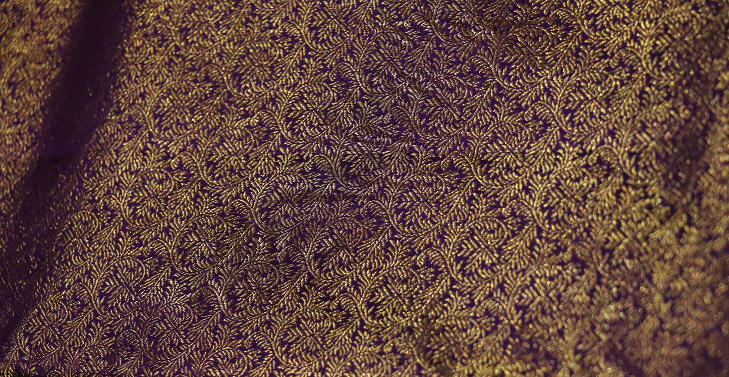 Brocade Silk-Body-Deep Aubergine-Border-Soft Pale Gold