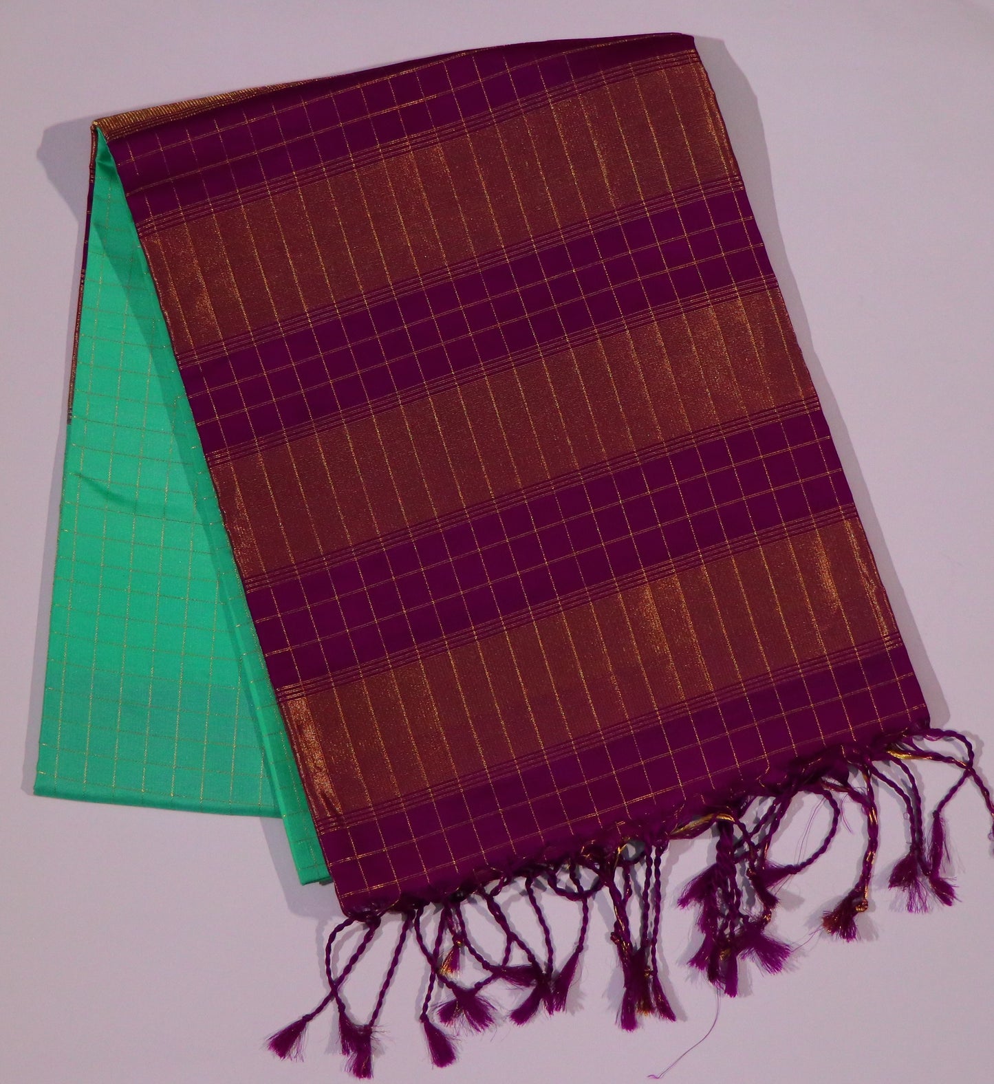 Soft Silk-Body-Fresh Sea Green-Border-Rich Deep Wine