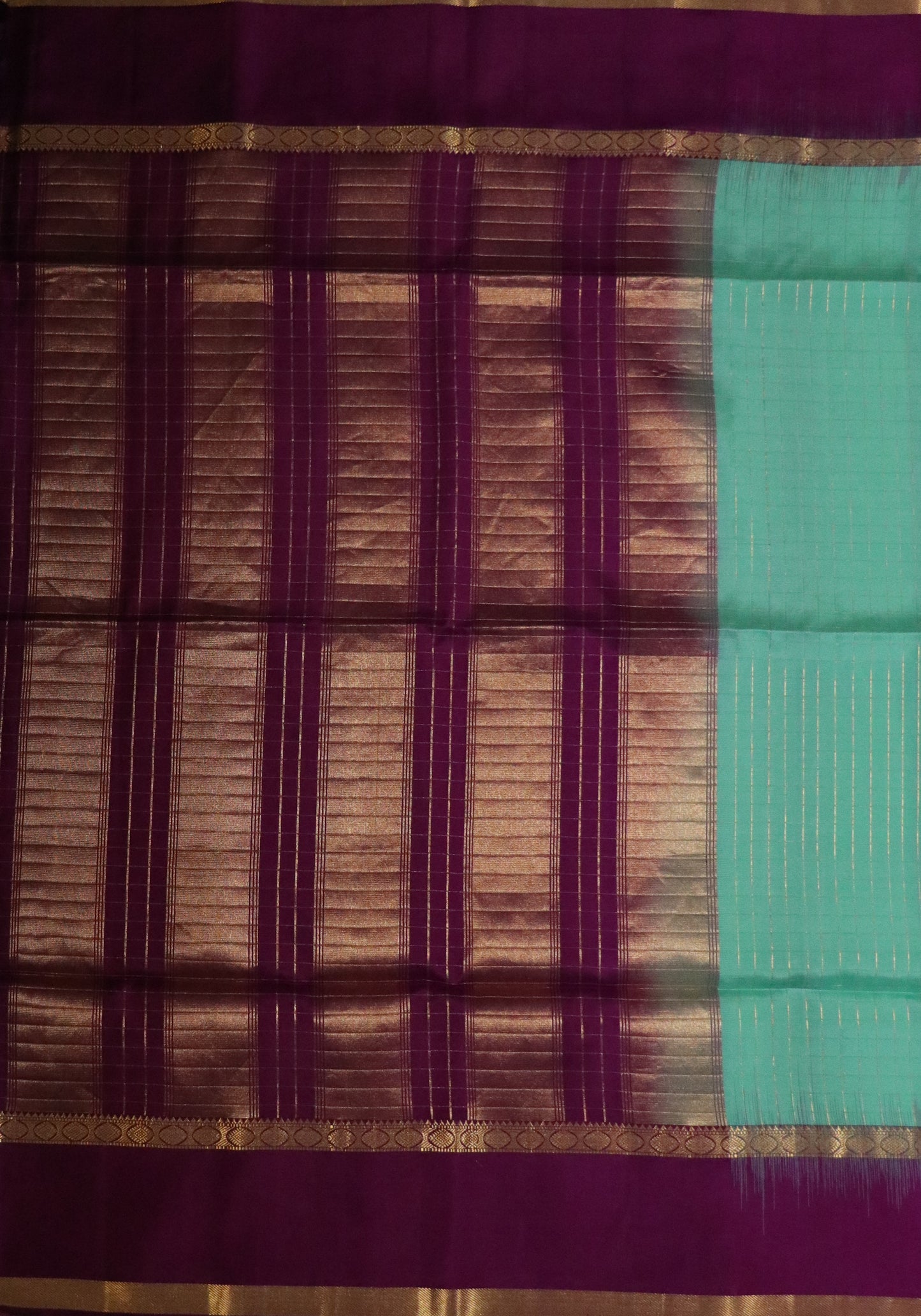 Soft Silk-Body-Fresh Sea Green-Border-Rich Deep Wine