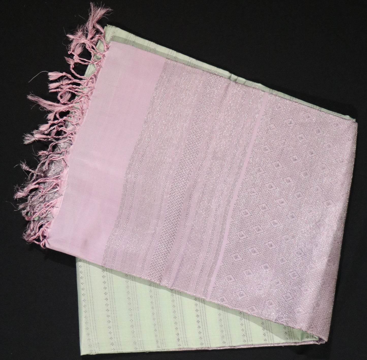 Kanchi Soft Silk Saree – Pastel Mint Green Body with Soft Blush Pink Border