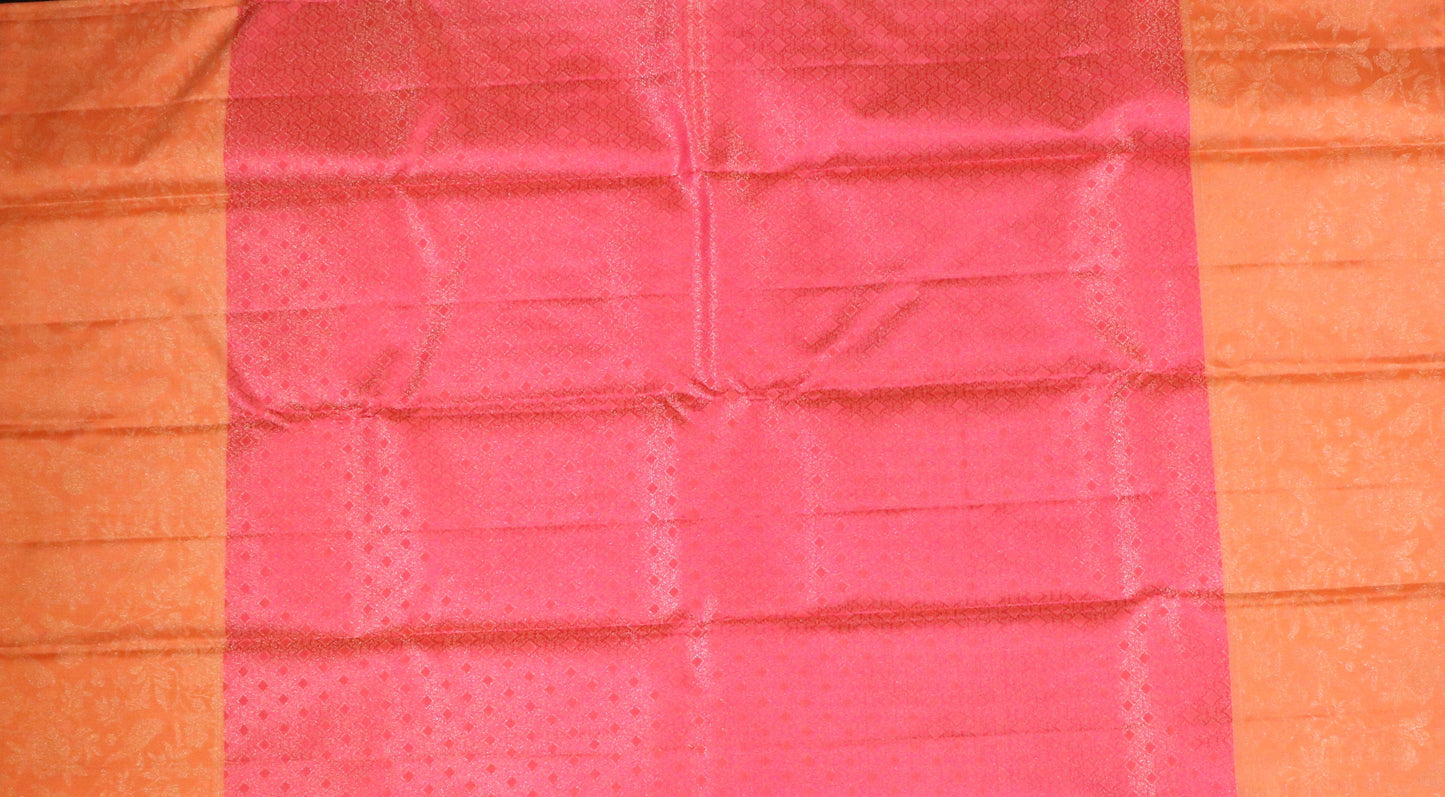 Brocade Silk-Body Pink- Border Orange-Peach Gold